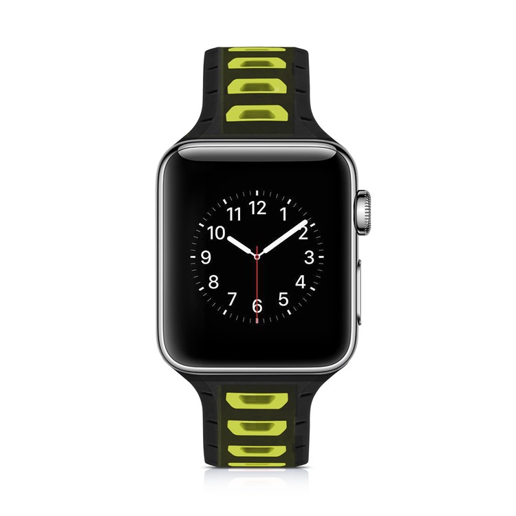Two-tone Color Silicone Watch Band for Apple Watch Series 4 44mm/3/2/1 42mm - Black / Yellow-4