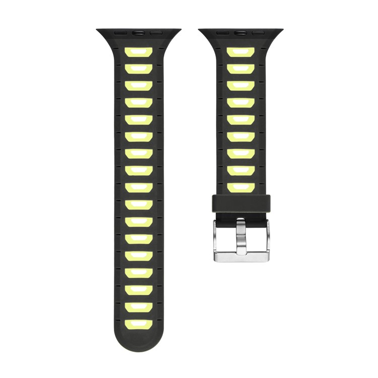 Two-tone Color Silicone Watch Band for Apple Watch Series 4 44mm/3/2/1 42mm - Black / Yellow-5