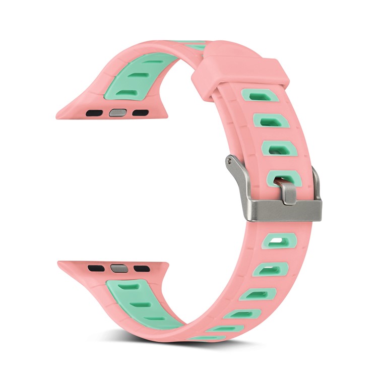 Two-tone Color Silicone Watch Replacement Wrist Strap for Apple Watch Series 4 44mm/3/2/1 42mm - Pink / Green-1