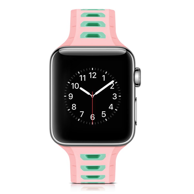 Two-tone Color Silicone Watch Replacement Wrist Strap for Apple Watch Series 4 44mm/3/2/1 42mm - Pink / Green-3