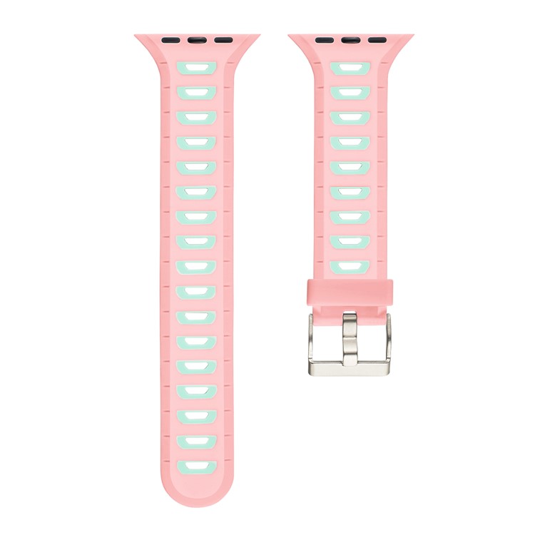 Two-tone Color Silicone Watch Replacement Wrist Strap for Apple Watch Series 4 44mm/3/2/1 42mm - Pink / Green-5