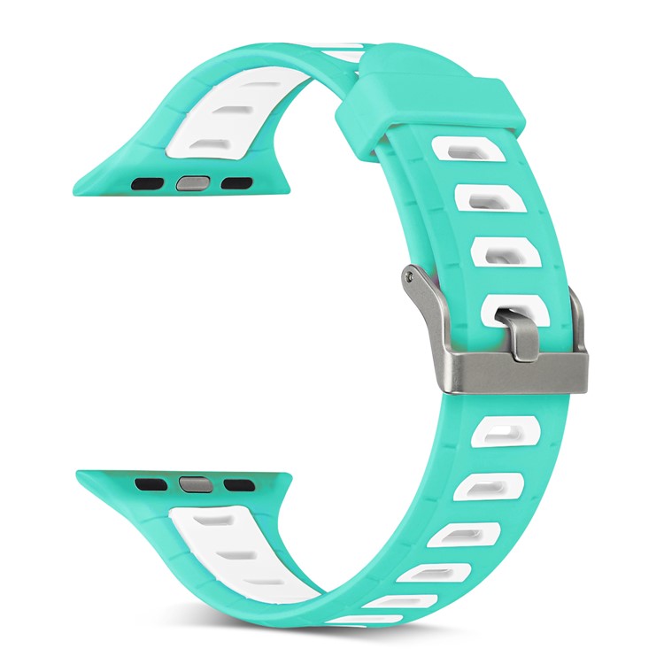 Two-tone Color Silicone Watch Replacement Band for Apple Watch Series 4 44mm/3/2/1 42mm - Green / White-1