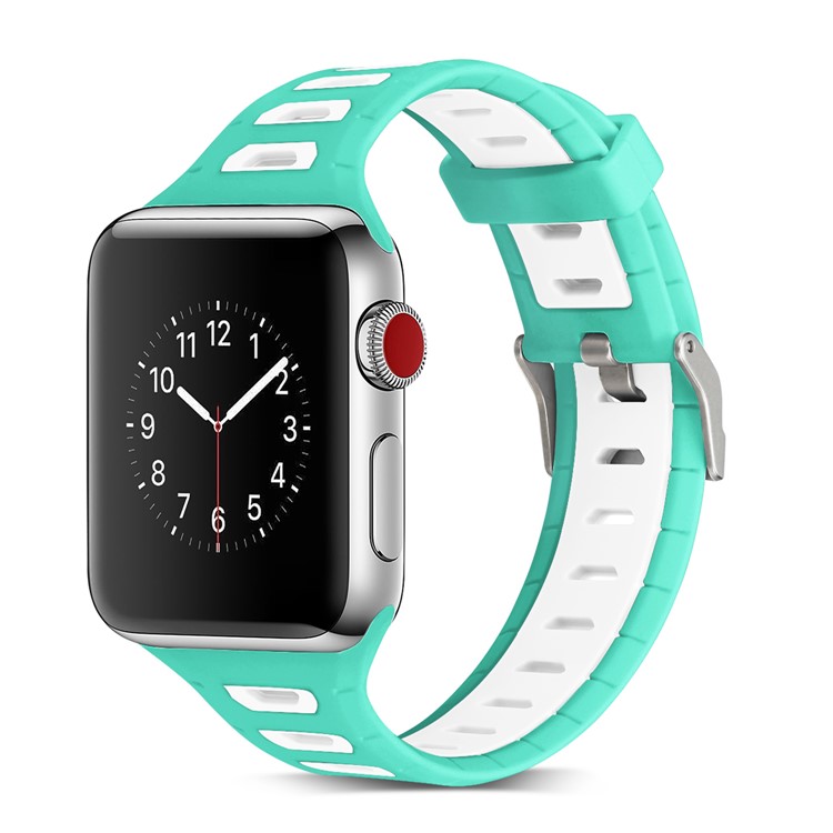 Two-tone Color Silicone Watch Replacement Band for Apple Watch Series 4 44mm/3/2/1 42mm - Green / White-2