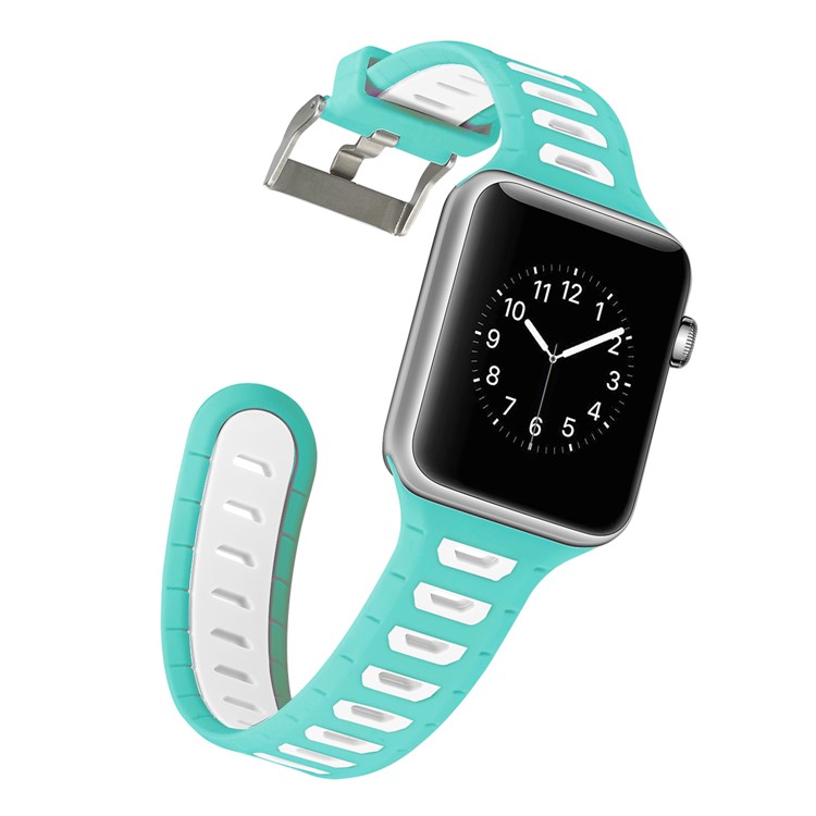 Two-tone Color Silicone Watch Replacement Band for Apple Watch Series 4 44mm/3/2/1 42mm - Green / White-3