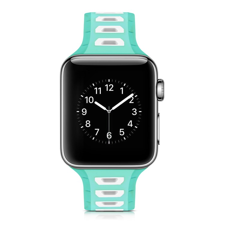 Two-tone Color Silicone Watch Replacement Band for Apple Watch Series 4 44mm/3/2/1 42mm - Green / White-4