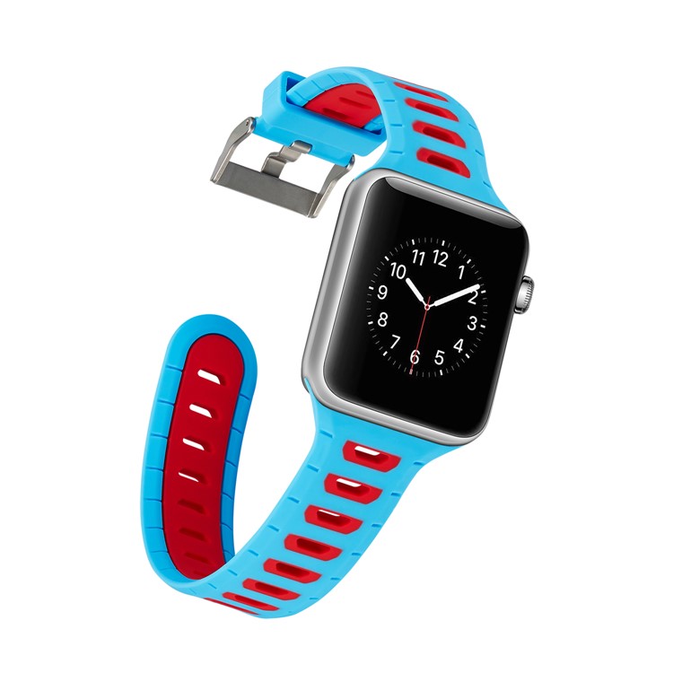 Two-tone Color Silicone Watch Replacement Wrist Band for Apple Watch Series 4 44mm/3/2/1 42mm - Baby Blue / Red-3