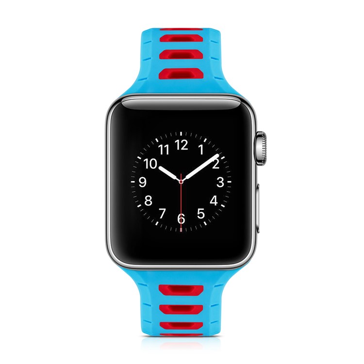 Two-tone Color Silicone Watch Replacement Wrist Band for Apple Watch Series 4 44mm/3/2/1 42mm - Baby Blue / Red-4