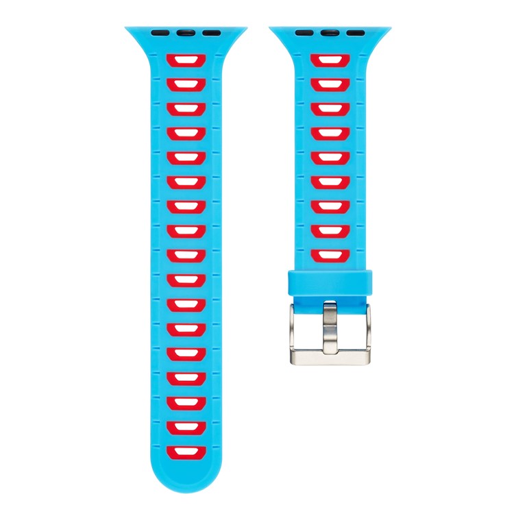Two-tone Color Silicone Watch Replacement Wrist Band for Apple Watch Series 4 44mm/3/2/1 42mm - Baby Blue / Red-5