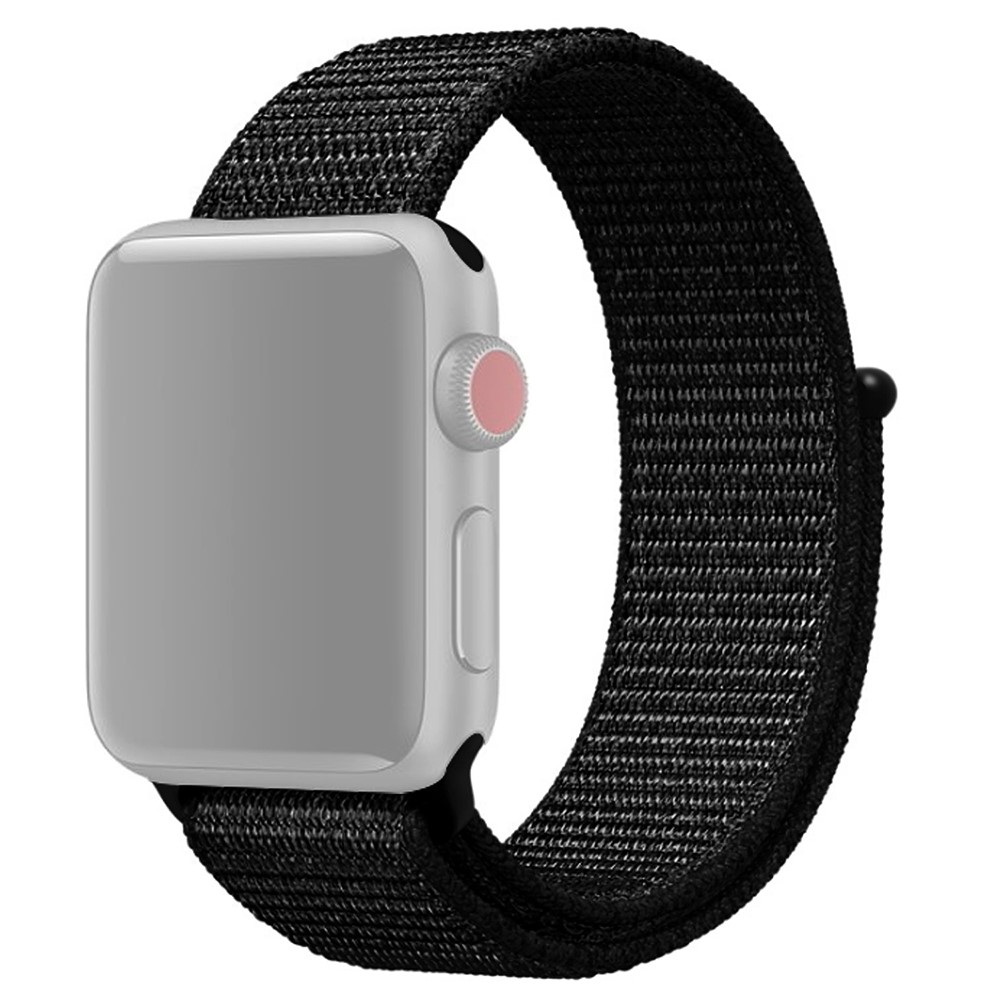 For Apple Watch Series 7 41mm / Series 6 / 5 / 4 / SE 40mm / Series 3 / 2 / 1 38mm Watch Band Sport Stretchy Nylon Loop Strap - Black-1