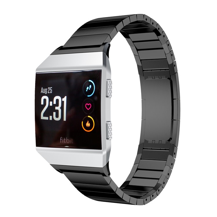 Stainless Steel Link Chain Watch Band with Lugs Adapters for Fitbit Ionic - Black-1
