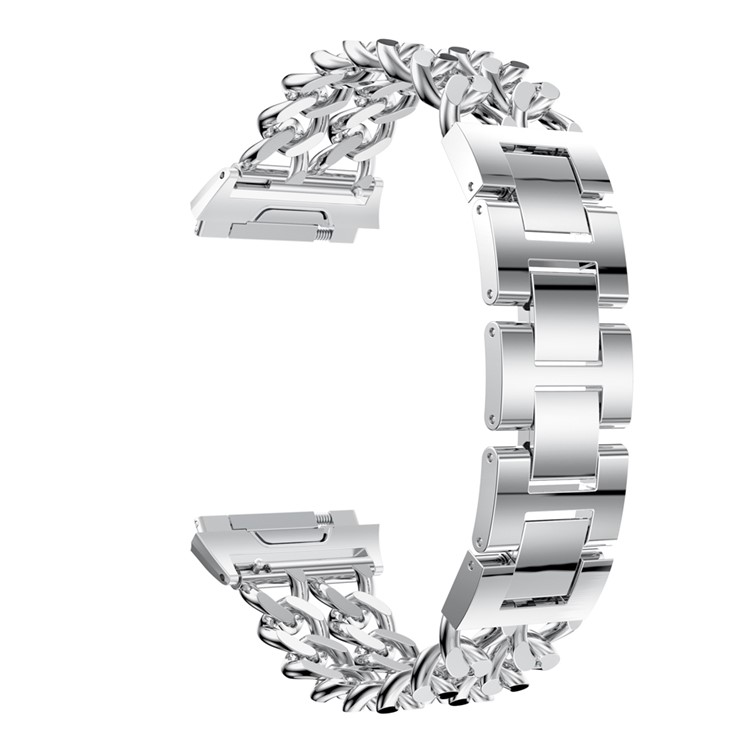 Cowboy Chain Alloy Watch Strap with Lugs Adapters for Fitbit Ionic - Silver Color-1