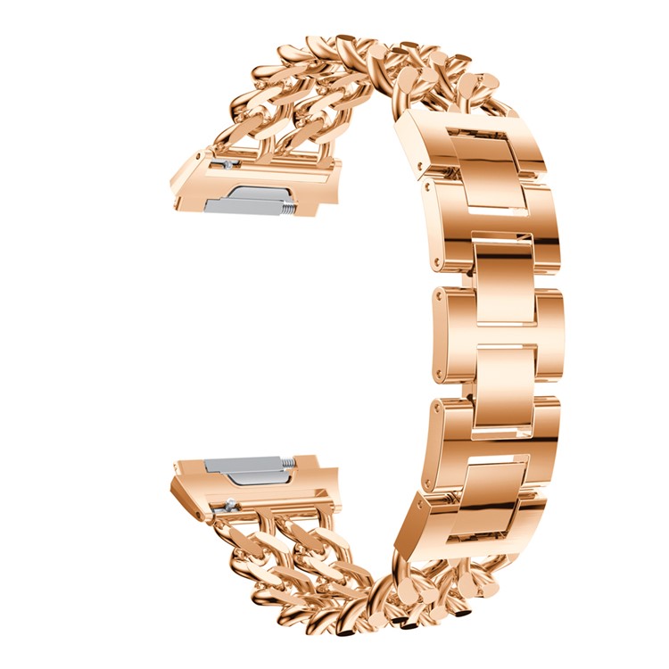 Cowboy Chain Alloy Watch Band Replacement with Lugs Adapters for Fitbit Ionic - Rose Gold Color-1