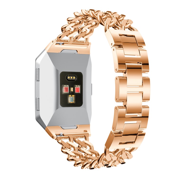 Cowboy Chain Alloy Watch Band Replacement with Lugs Adapters for Fitbit Ionic - Rose Gold Color-2