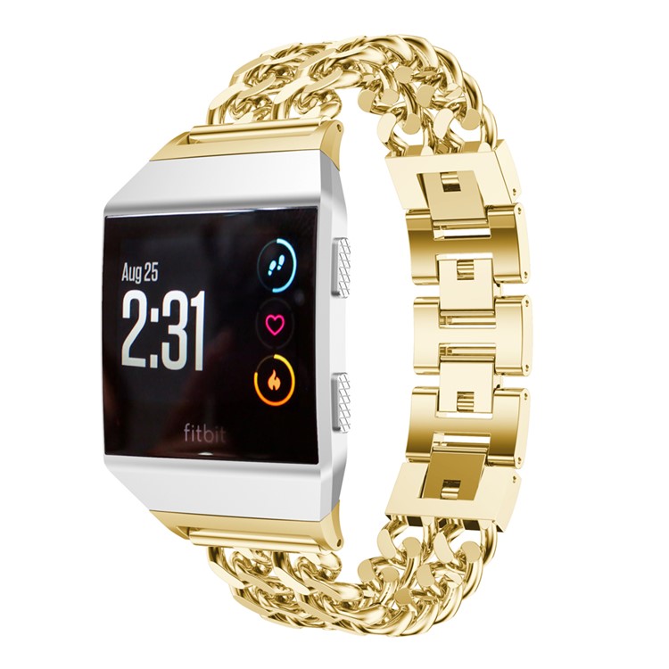 Cowboy Chain Alloy Watch Strap Replacement with Lugs Adapters for Fitbit Ionic - Gold Color-3