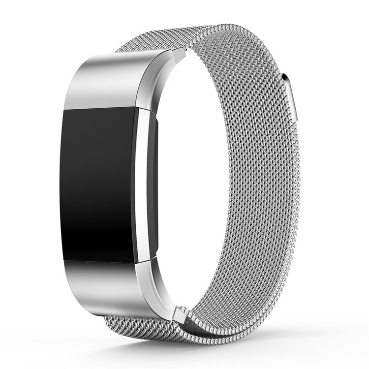 Solid Stainless Steel Milanese Mesh Wrist Watch Band for Fitbit Charge 2 - Silver Color / S-3