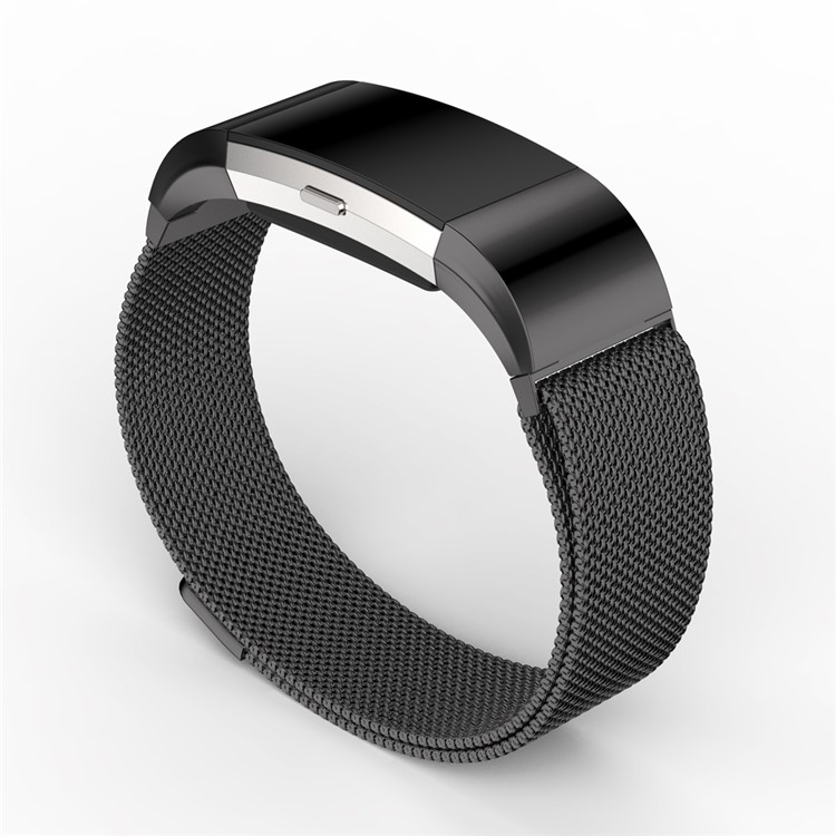 Mesh Magnetic Milanese Metal Watch Band Replacement for Fitbit Charge 2 - Black, Size: L-2
