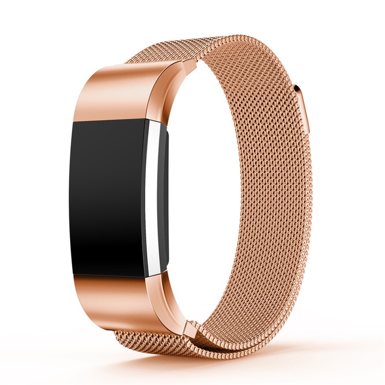 For Fitbit Charge 2 Mesh Magnetic Milanese Metal Strap - Rose Gold Color, Size: S-2