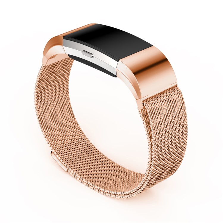 For Fitbit Charge 2 Mesh Magnetic Milanese Metal Strap - Rose Gold Color, Size: S-3