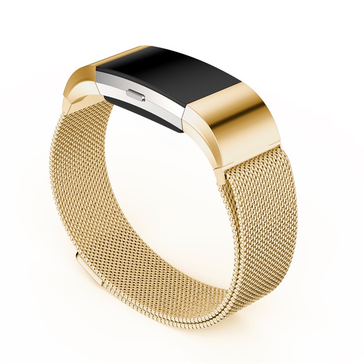 Metal Mesh Magnetic Milanese Watch Strap Replacement for Fitbit Charge 2 - Gold Color, Size: S-2