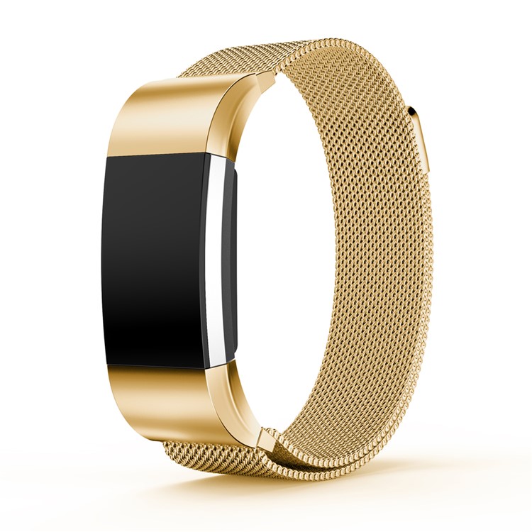 Metal Mesh Magnetic Milanese Watch Strap Replacement for Fitbit Charge 2 - Gold Color, Size: S-3