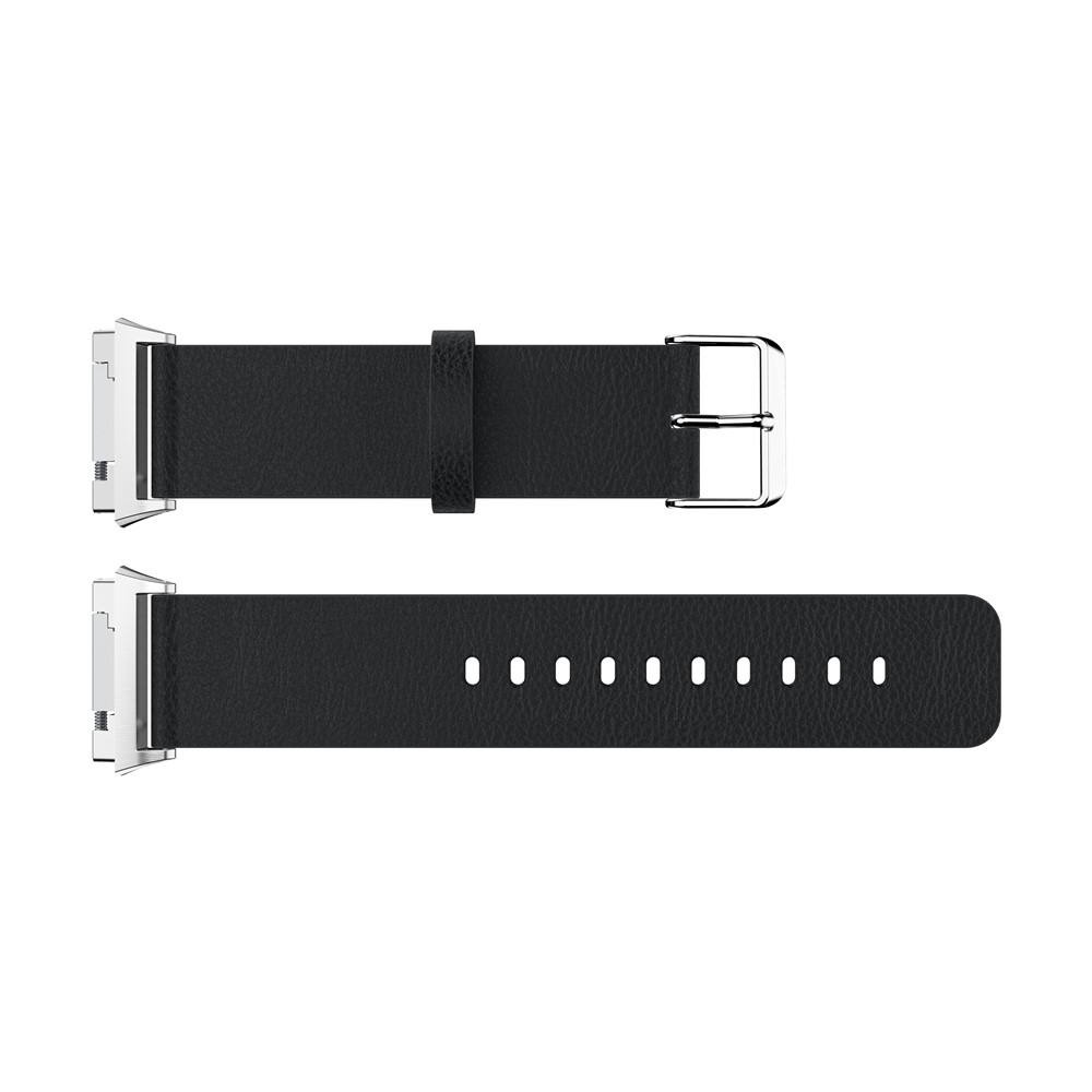 Litchi Texture Genuine Leather Watch Band with Connector for Fitbit Ionic - Black-1