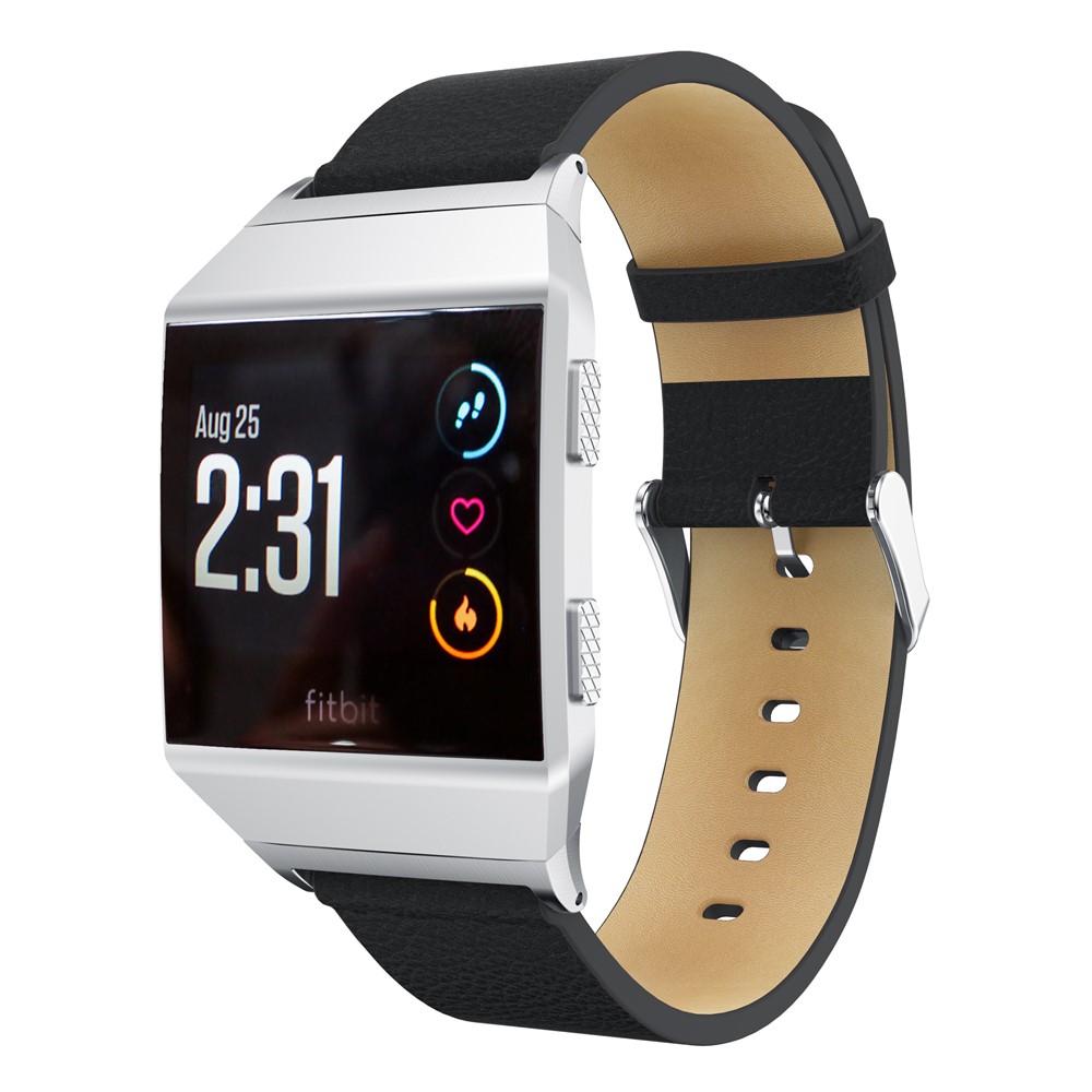 Litchi Texture Genuine Leather Watch Band with Connector for Fitbit Ionic - Black-2