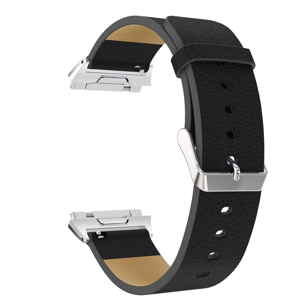 Litchi Texture Genuine Leather Watch Band with Connector for Fitbit Ionic - Black-4