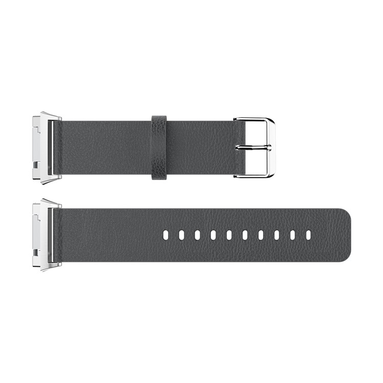 Litchi Texture Genuine Leather Watch Strap with Connector for Fitbit Ionic - Grey-1