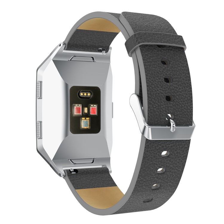 Litchi Texture Genuine Leather Watch Strap with Connector for Fitbit Ionic - Grey-3