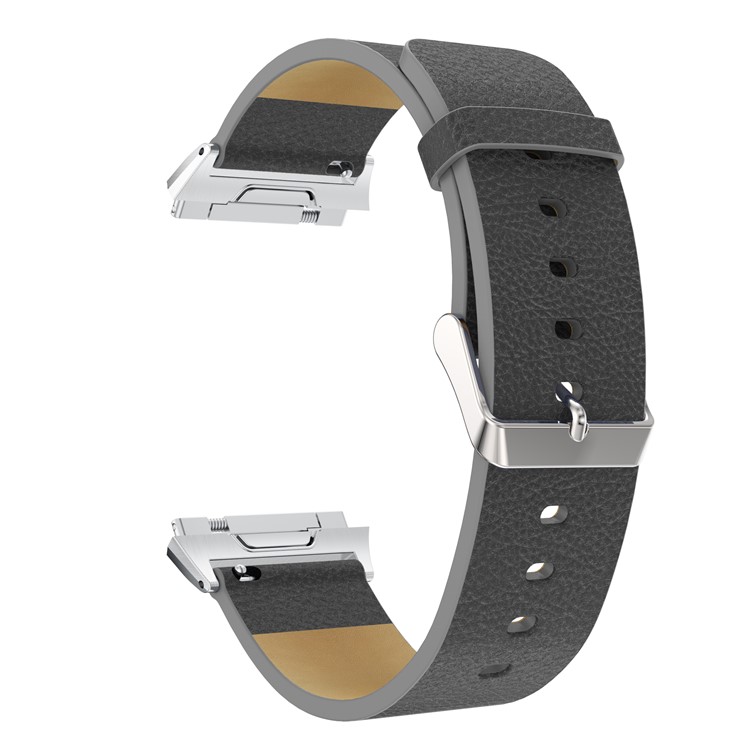 Litchi Texture Genuine Leather Watch Strap with Connector for Fitbit Ionic - Grey-4