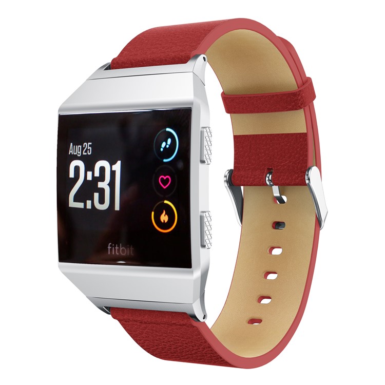 Litchi Texture Genuine Leather Wrist Strap Replacement for Fitbit Ionic - Red-2