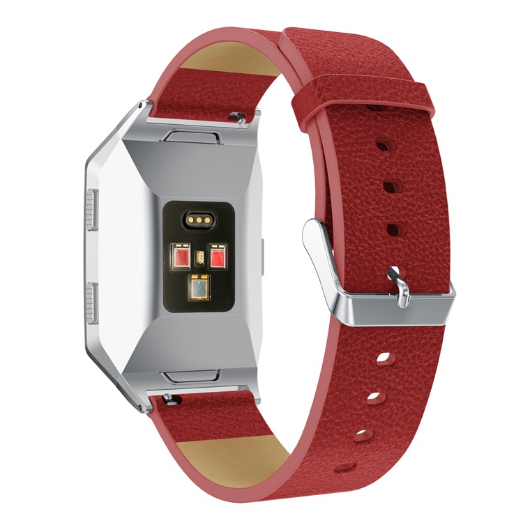 Litchi Texture Genuine Leather Wrist Strap Replacement for Fitbit Ionic - Red-3