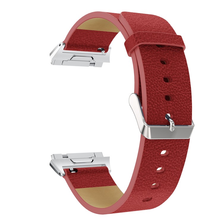 Litchi Texture Genuine Leather Wrist Strap Replacement for Fitbit Ionic - Red-4