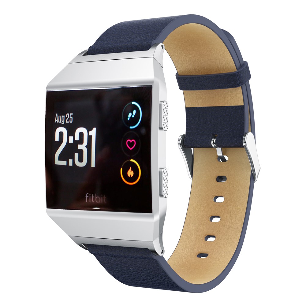 Litchi Texture Genuine Leather Wrist Strap Band with Connector for Fitbit Ionic - Dark Blue-2