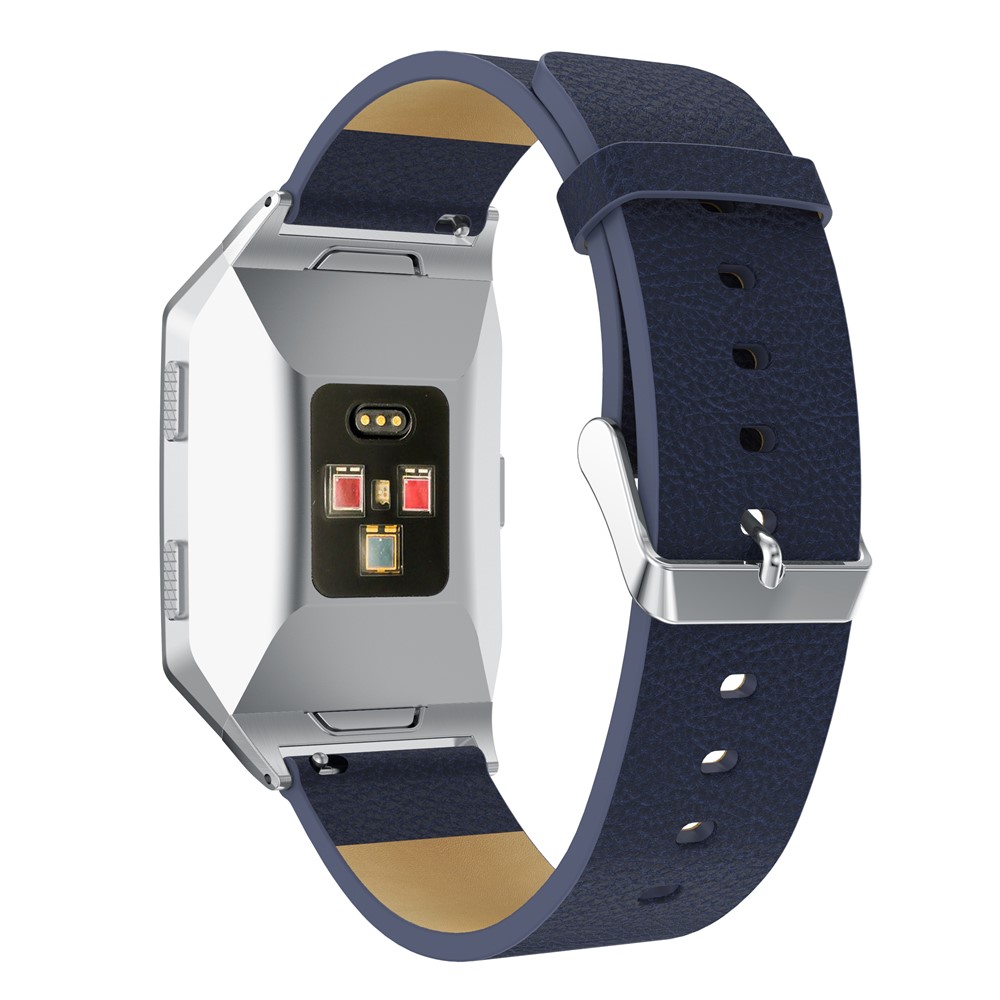 Litchi Texture Genuine Leather Wrist Strap Band with Connector for Fitbit Ionic - Dark Blue-3