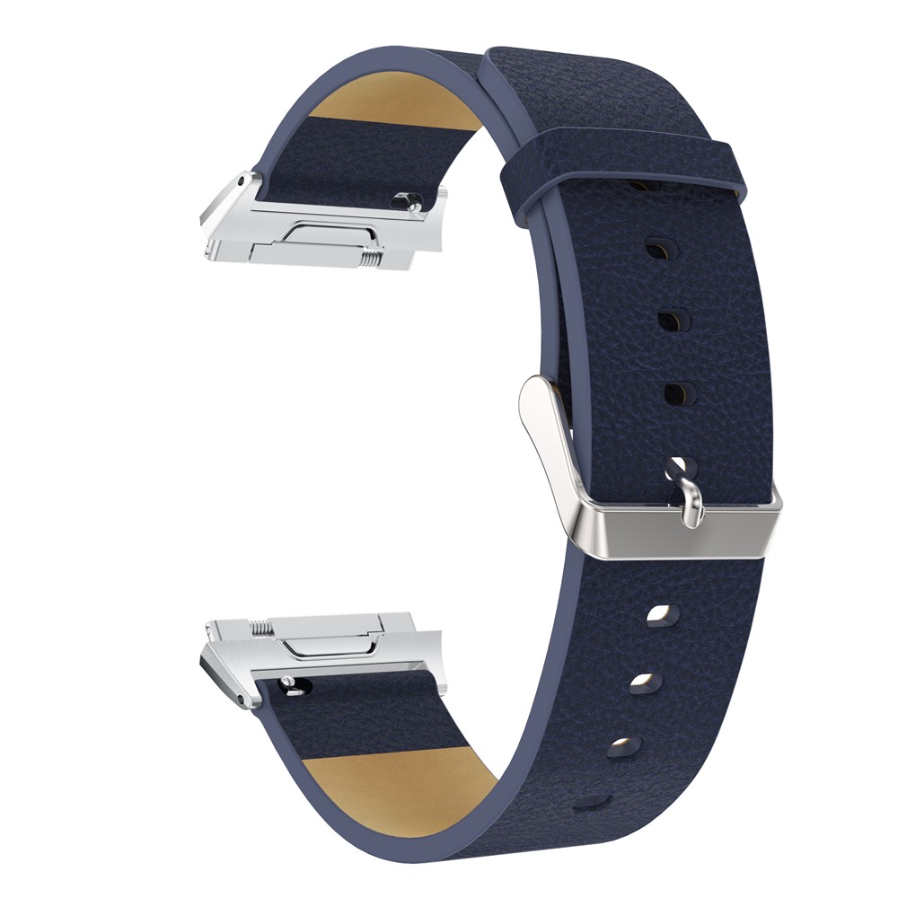 Litchi Texture Genuine Leather Wrist Strap Band with Connector for Fitbit Ionic - Dark Blue-4