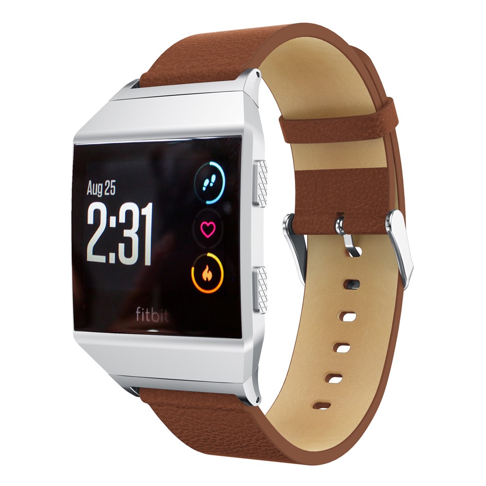 Litchi Texture Bracelet En Cuir Véritable Bande Bracelet Avec Connecteur Pour Fitbit Ionique - Marron-2