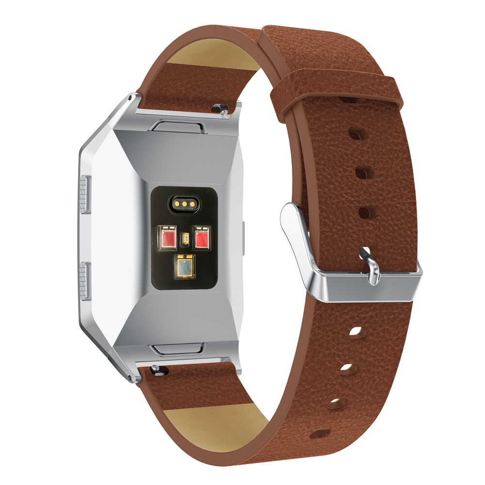 Litchi Texture Bracelet En Cuir Véritable Bande Bracelet Avec Connecteur Pour Fitbit Ionique - Marron-3