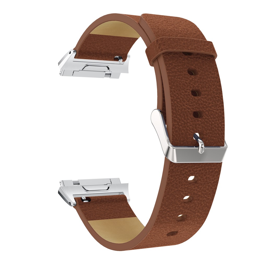 Litchi Texture Bracelet En Cuir Véritable Bande Bracelet Avec Connecteur Pour Fitbit Ionique - Marron-4