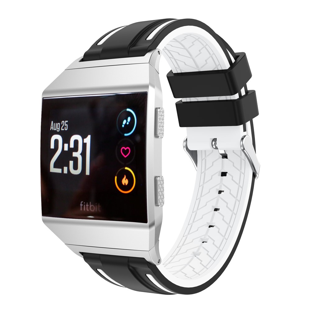 Bi-color Adjustable Silicone Wrist Strap Replacement for Fitbit Ionic - Black / White-3