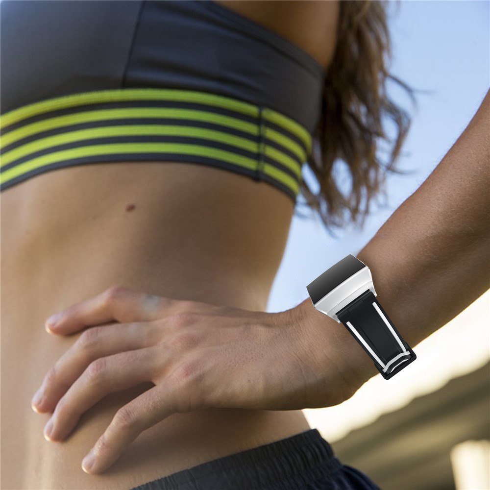 Bi-color Adjustable Silicone Wrist Strap Replacement for Fitbit Ionic - Black / White-5