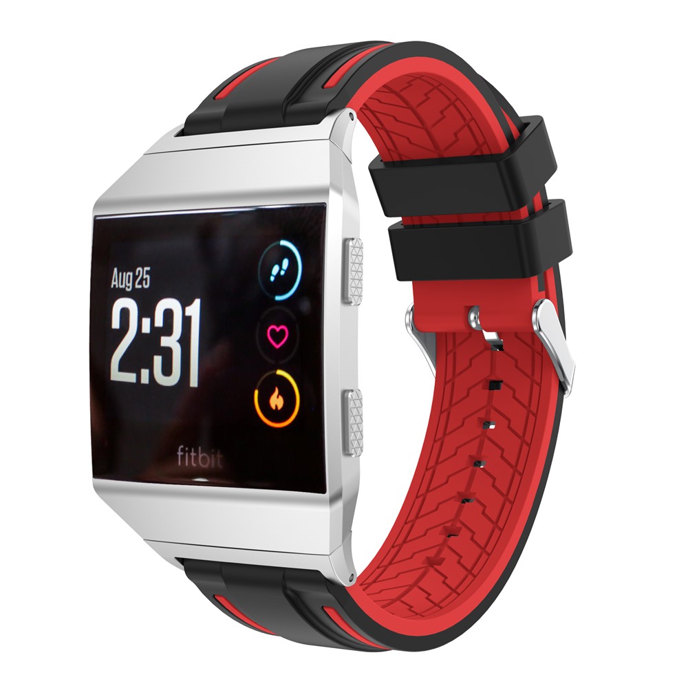 Bi-color Silicone Adjustable Soft Wrist Strap Replacement for Fitbit Ionic - Black / Red-3