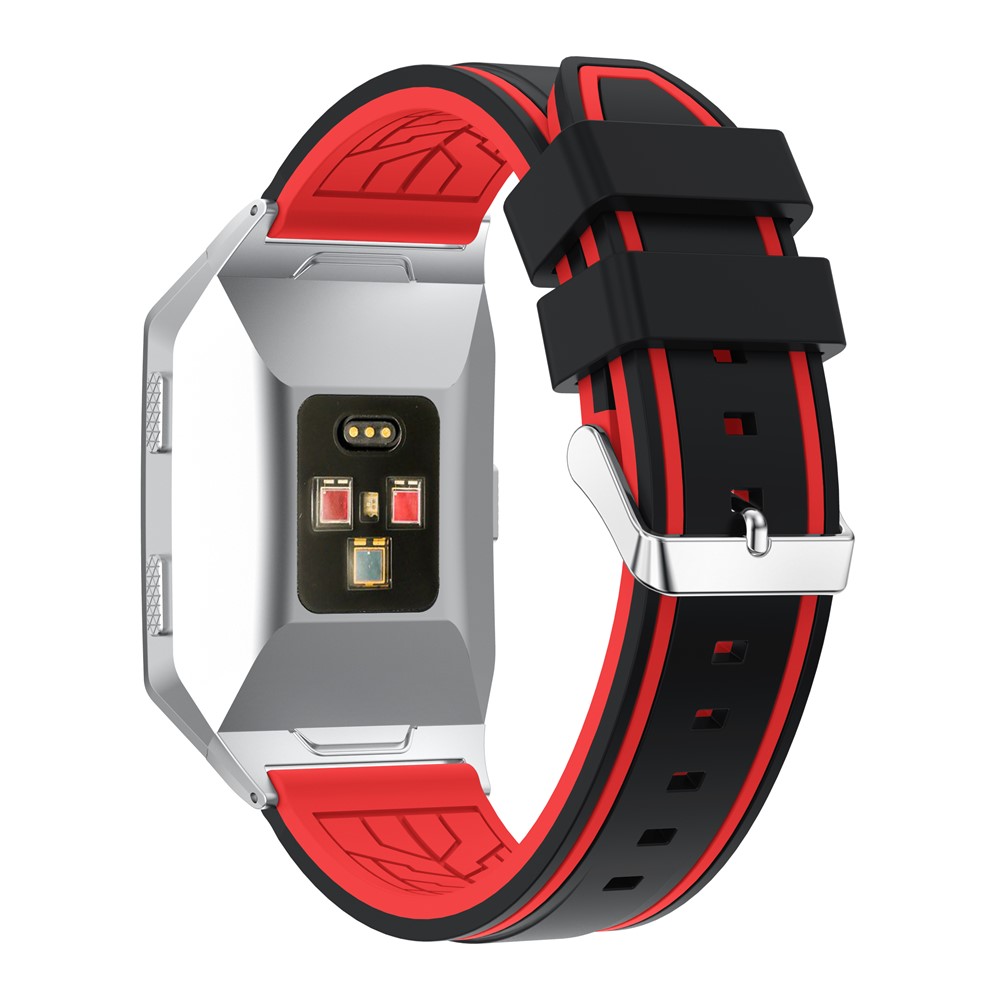 Bi-color Silicone Adjustable Soft Wrist Strap Replacement for Fitbit Ionic - Black / Red-4