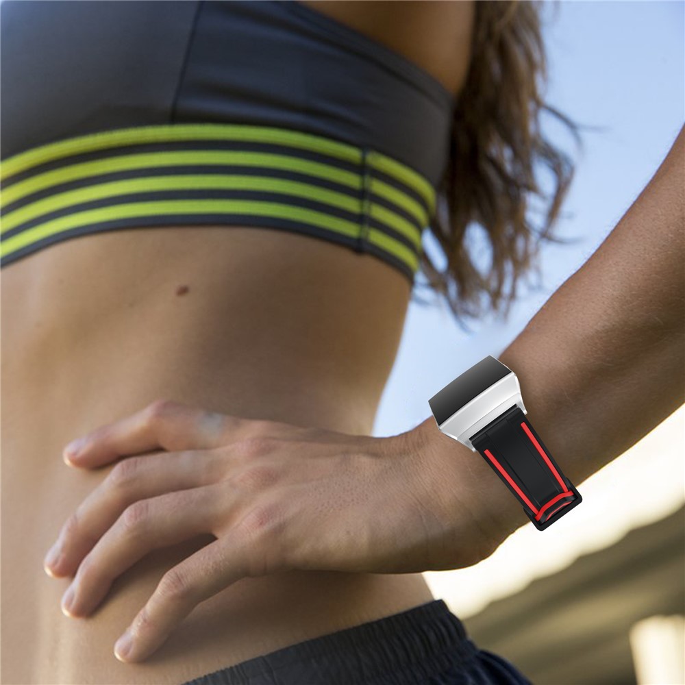 Bi-color Silicone Adjustable Soft Wrist Strap Replacement for Fitbit Ionic - Black / Red-5
