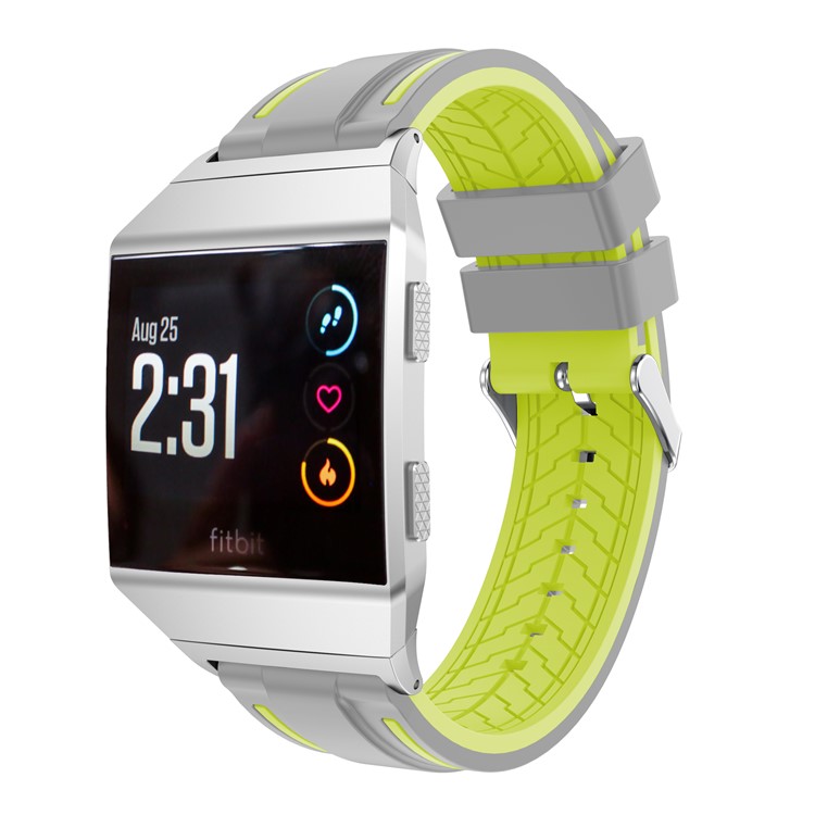 Bi-color Adjustable Soft Silicone Replacement Watch Band Wrist Strap for Fitbit Ionic - Grey / Yellow-3