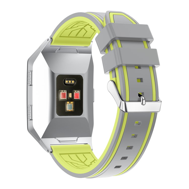 Bi-color Adjustable Soft Silicone Replacement Watch Band Wrist Strap for Fitbit Ionic - Grey / Yellow-4