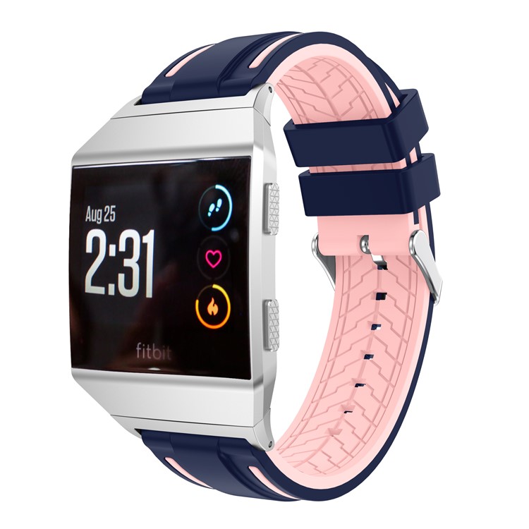Bi-color Adjustable Sports Silicone Bracelet Strap Wristband Replacement for Fitbit Ionic - Dark Blue / Pink-3