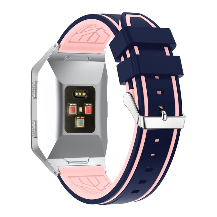 Bi-color Adjustable Sports Silicone Bracelet Strap Wristband Replacement for Fitbit Ionic - Dark Blue / Pink-4
