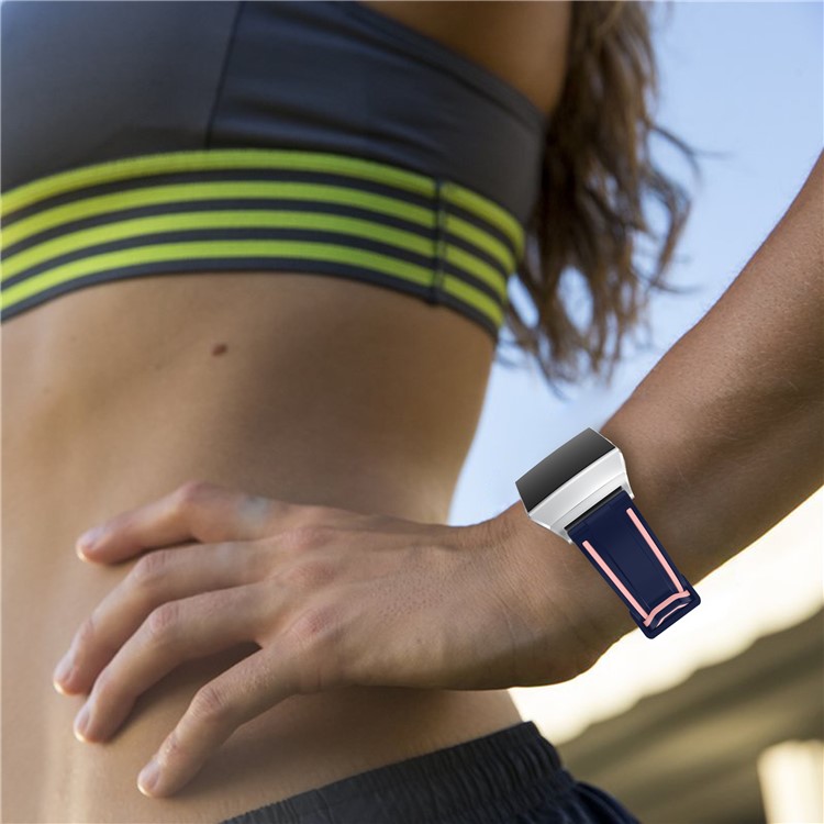 Bi-color Adjustable Sports Silicone Bracelet Strap Wristband Replacement for Fitbit Ionic - Dark Blue / Pink-5