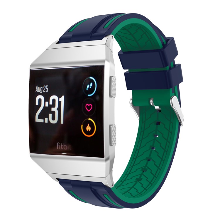 Bi-color Soft Silicone Watch Band Replacement for Fitbit Ionic - Dark Blue / Green-3